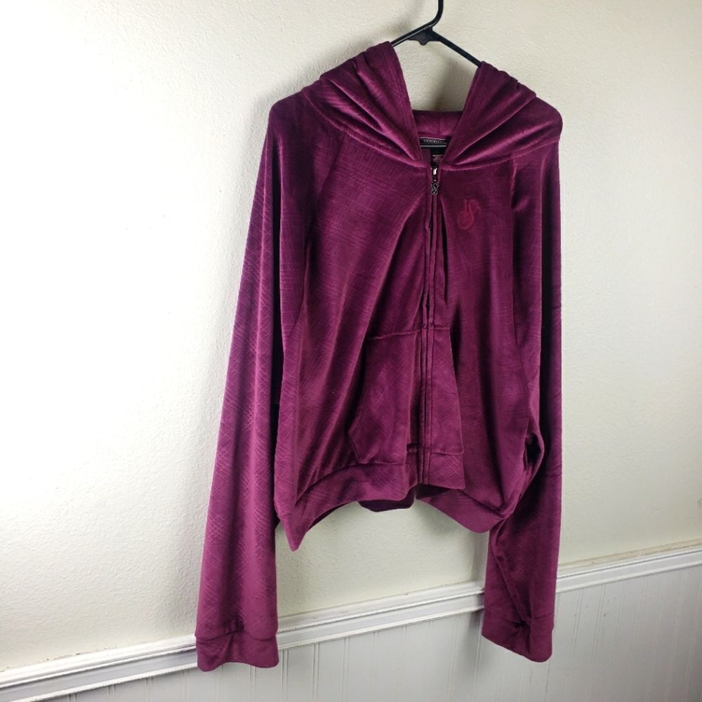 Victoria Secert's Y2k Couture Velvet Velour Burgundy Zip Up Crop Hoodie XXL - Picture 3 of 12